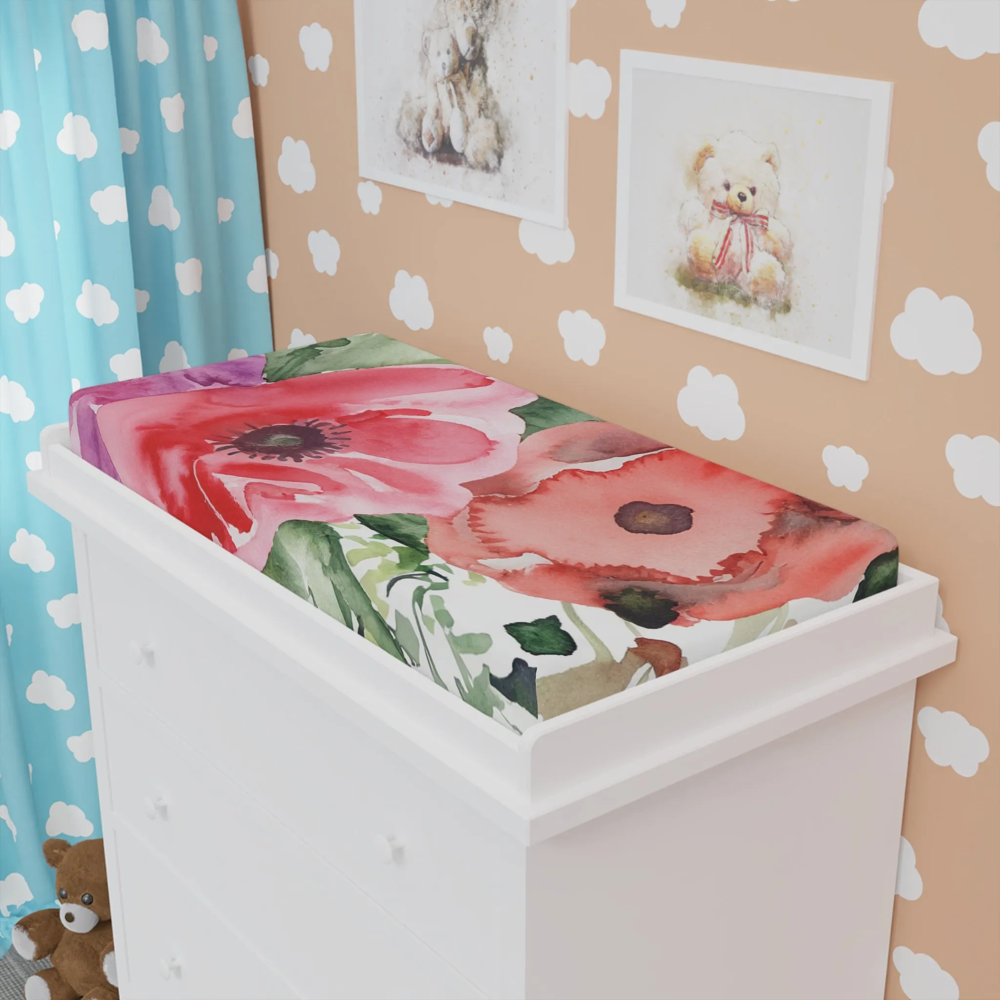 Floral Watercolor Baby Changing Pad Cover