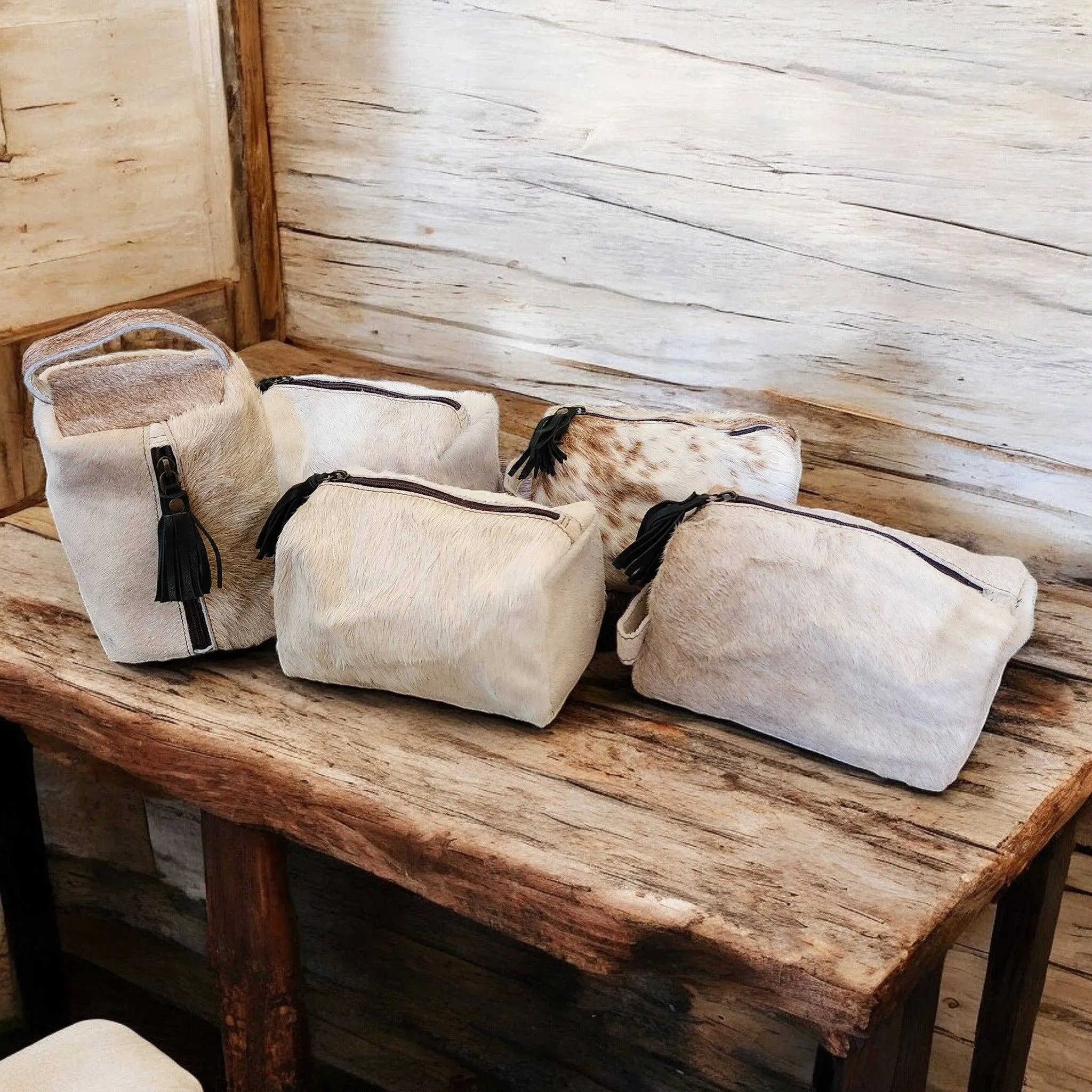 Genuine Cowhide Handcrafted Cosmetic Pouch Highlands Cowhide Makeup Bag