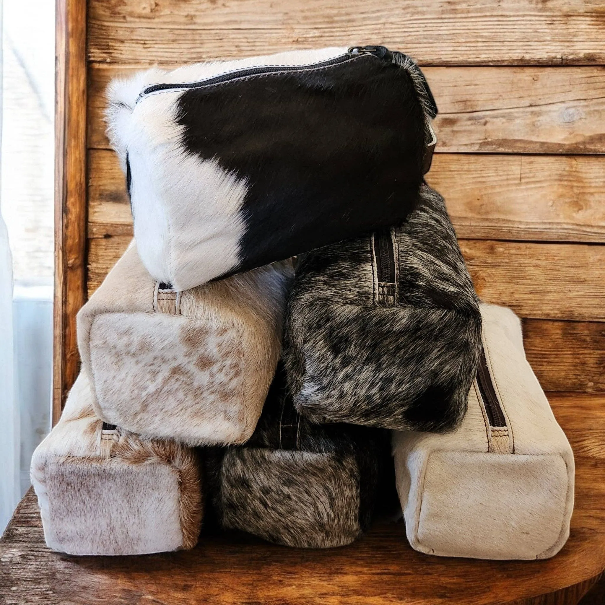 Genuine Cowhide Handcrafted Cosmetic Pouch Highlands Cowhide Makeup Bag