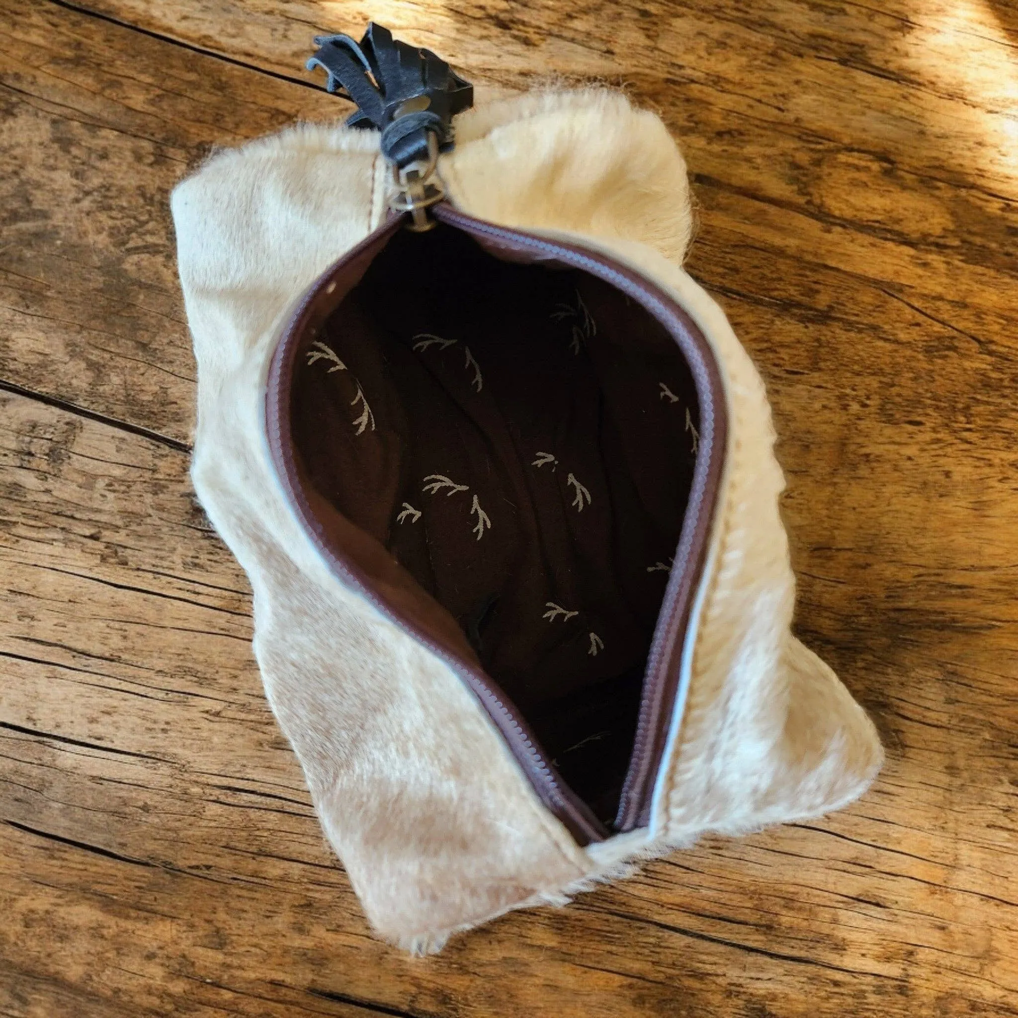 Genuine Cowhide Handcrafted Cosmetic Pouch Highlands Cowhide Makeup Bag