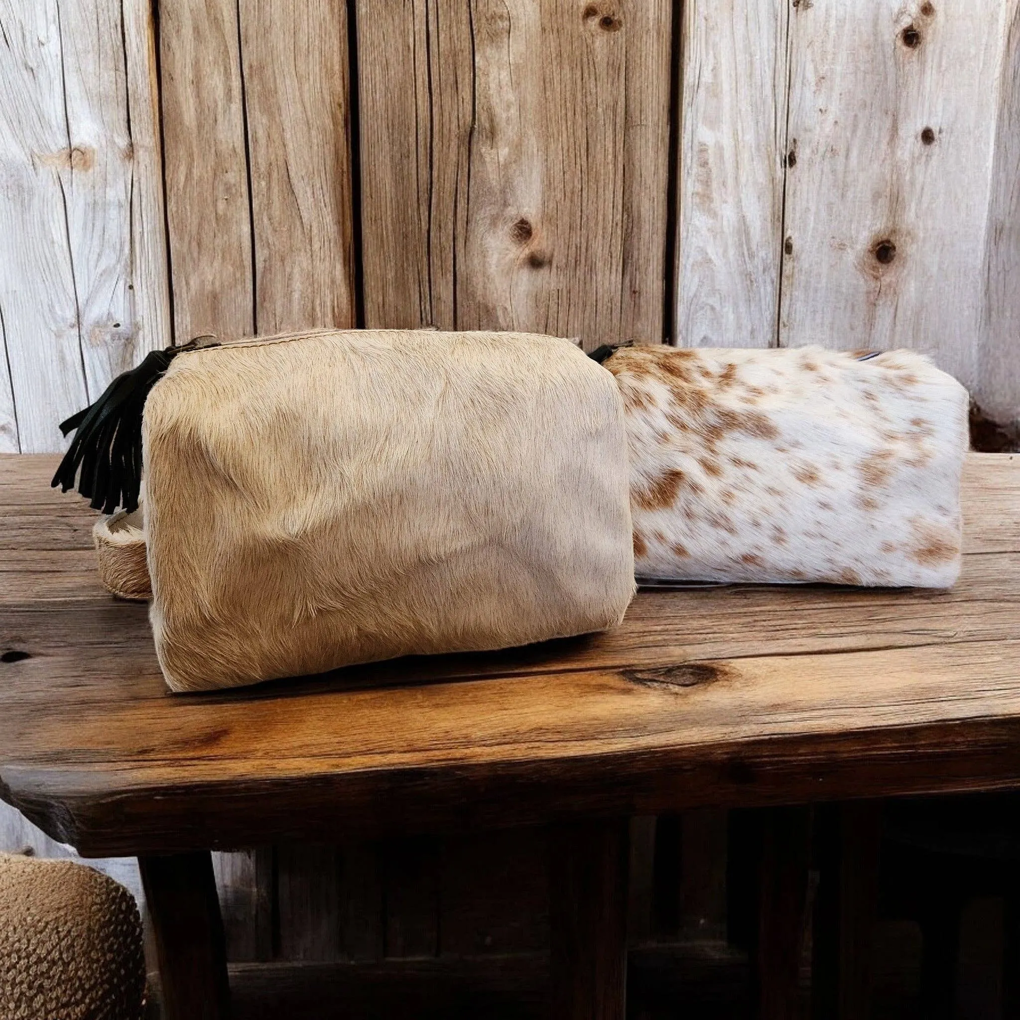 Genuine Cowhide Handcrafted Cosmetic Pouch Highlands Cowhide Makeup Bag