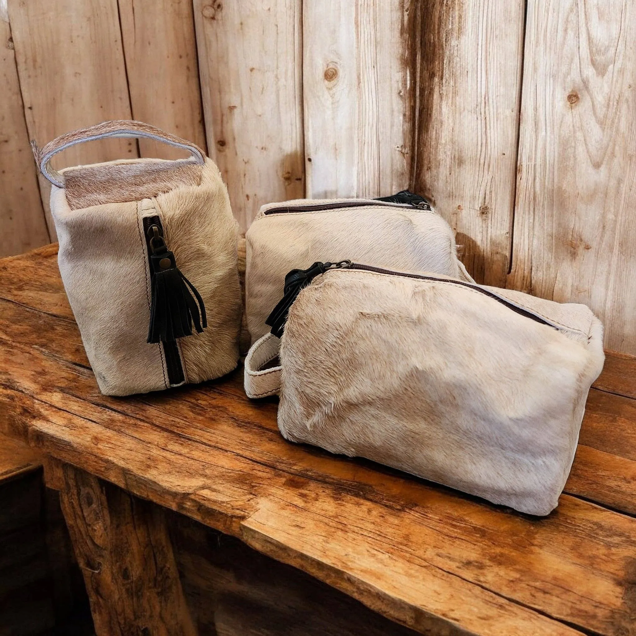 Genuine Cowhide Handcrafted Cosmetic Pouch Highlands Cowhide Makeup Bag