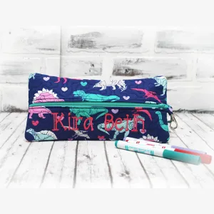 Girls Dinos with Hearts Personalized Quilted Pouch
