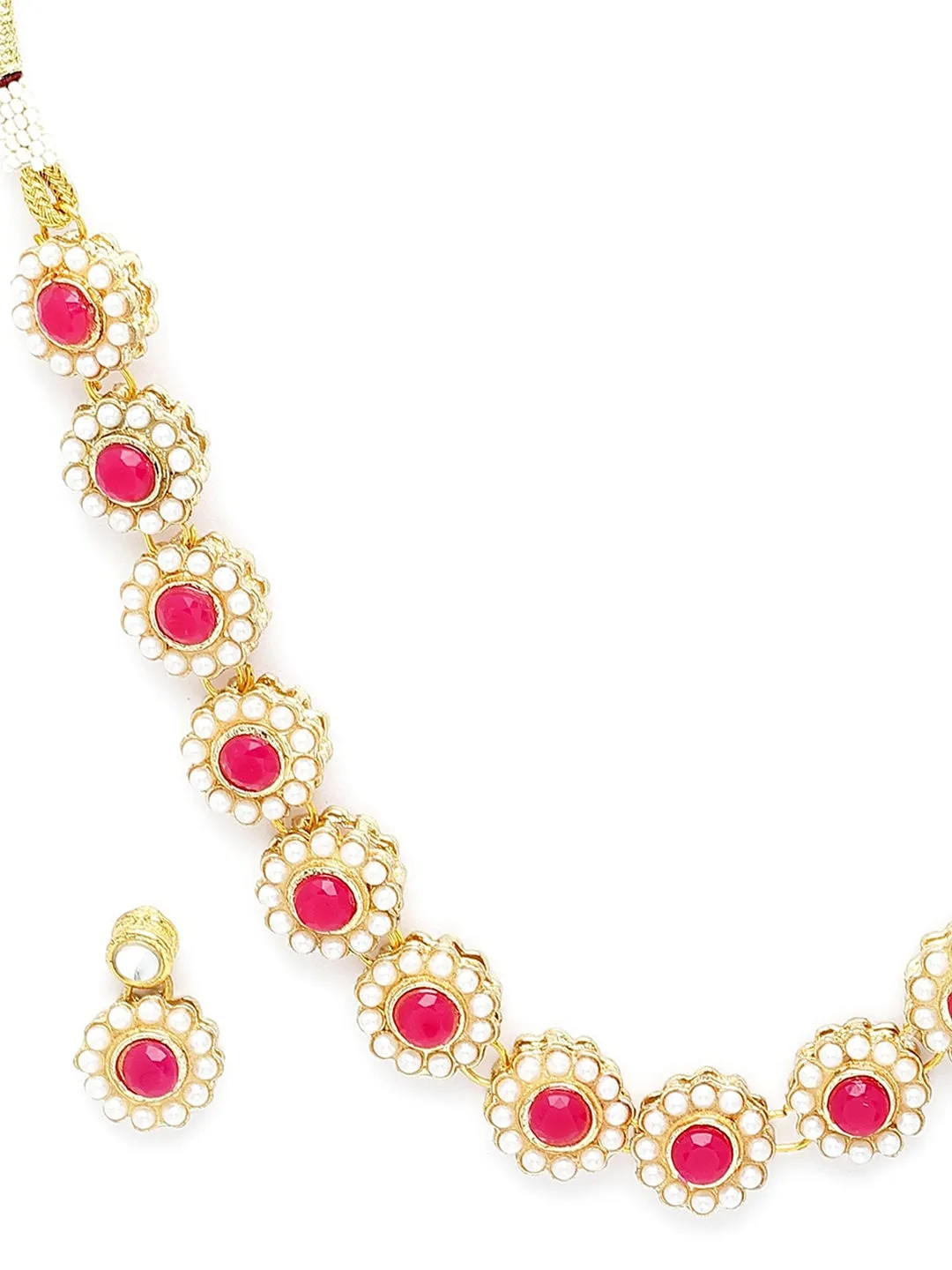 Gold Plated Red Kundan-Studded Jewellery Set
