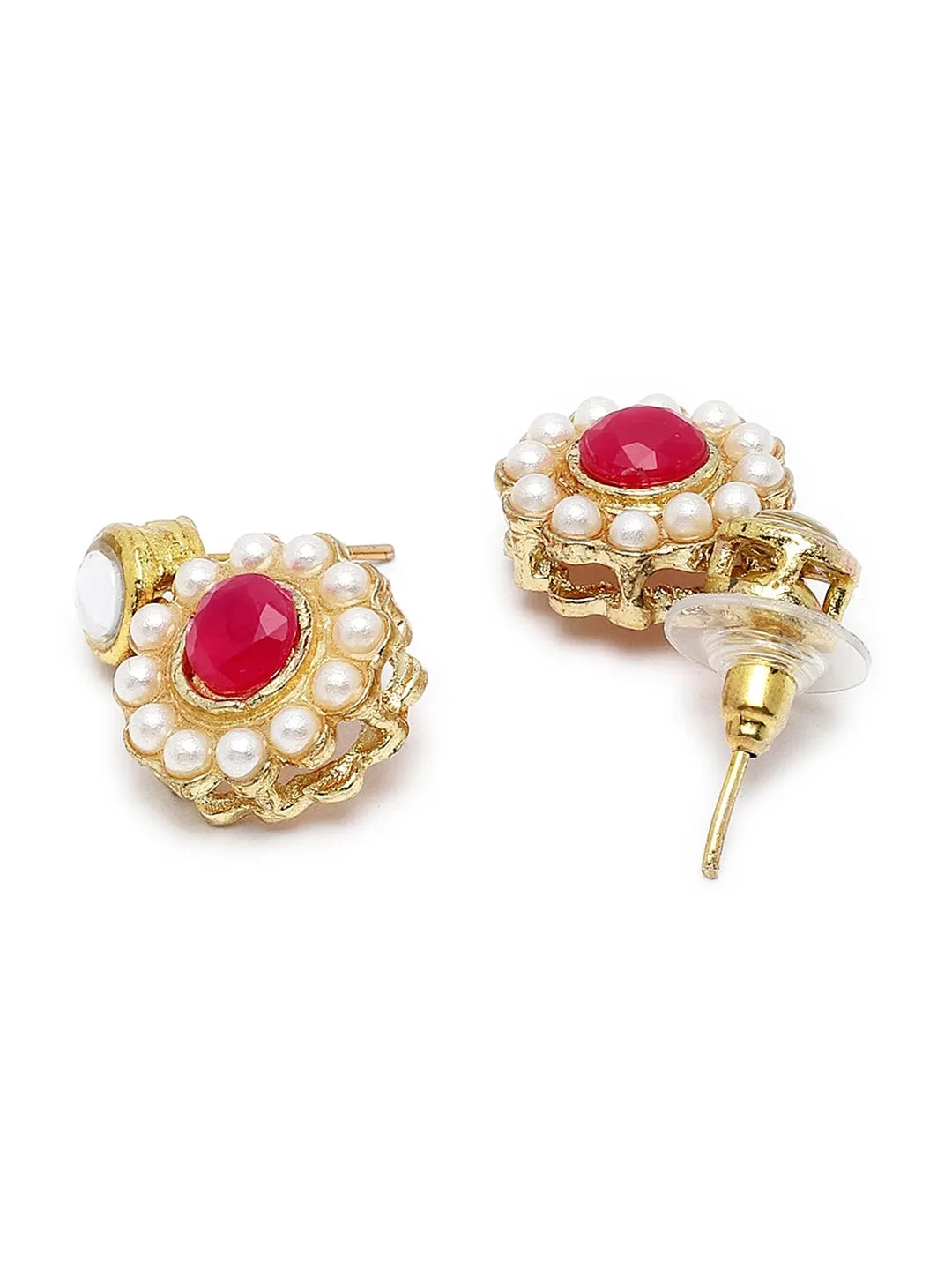 Gold Plated Red Kundan-Studded Jewellery Set