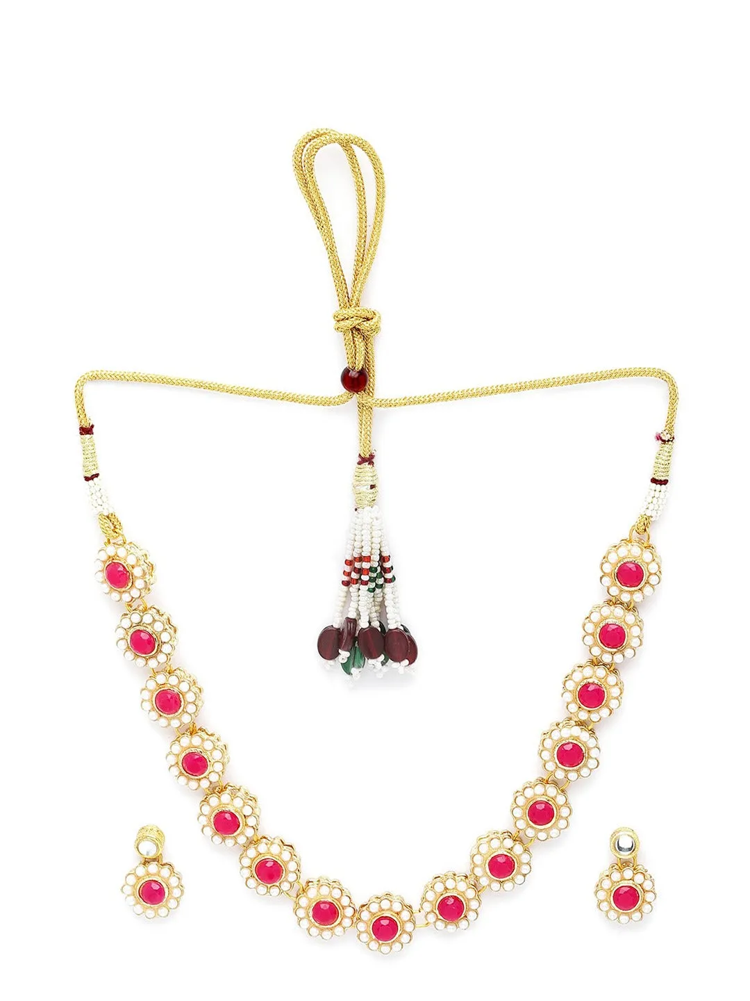 Gold Plated Red Kundan-Studded Jewellery Set