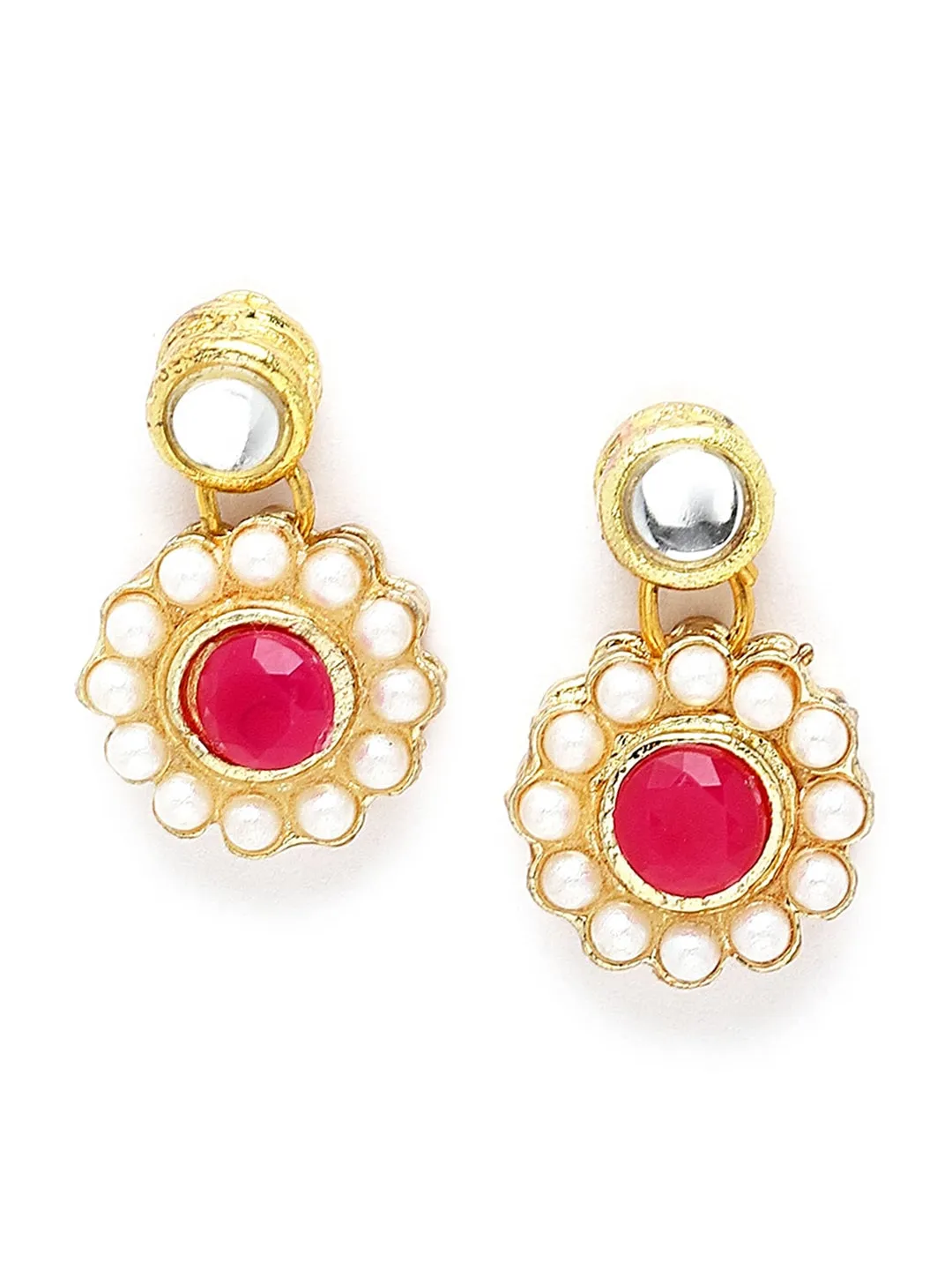 Gold Plated Red Kundan-Studded Jewellery Set