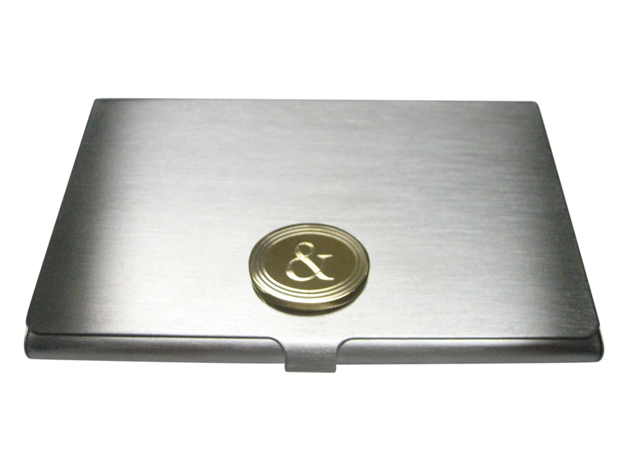 Gold Toned Etched Oval And Ampersand Sign Business Card Holder