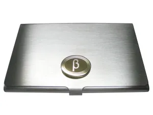 Gold Toned Etched Oval Greek Letter Beta Pendant Business Card Holder