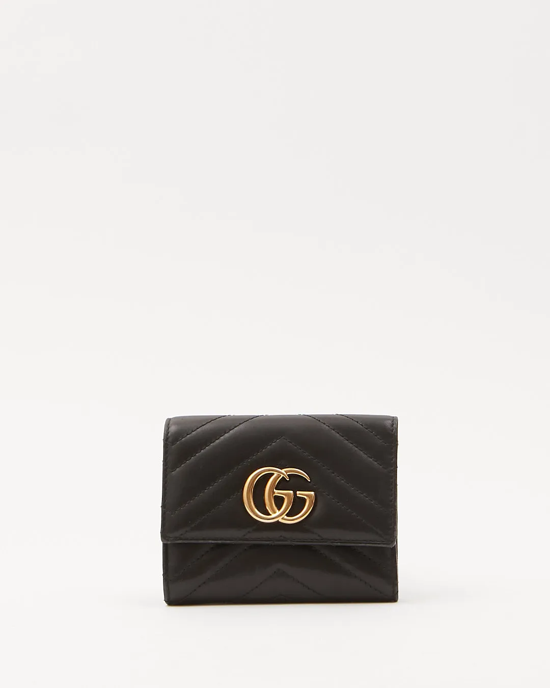 Gucci Black Chevron Matelasse GG Marmont Wallet