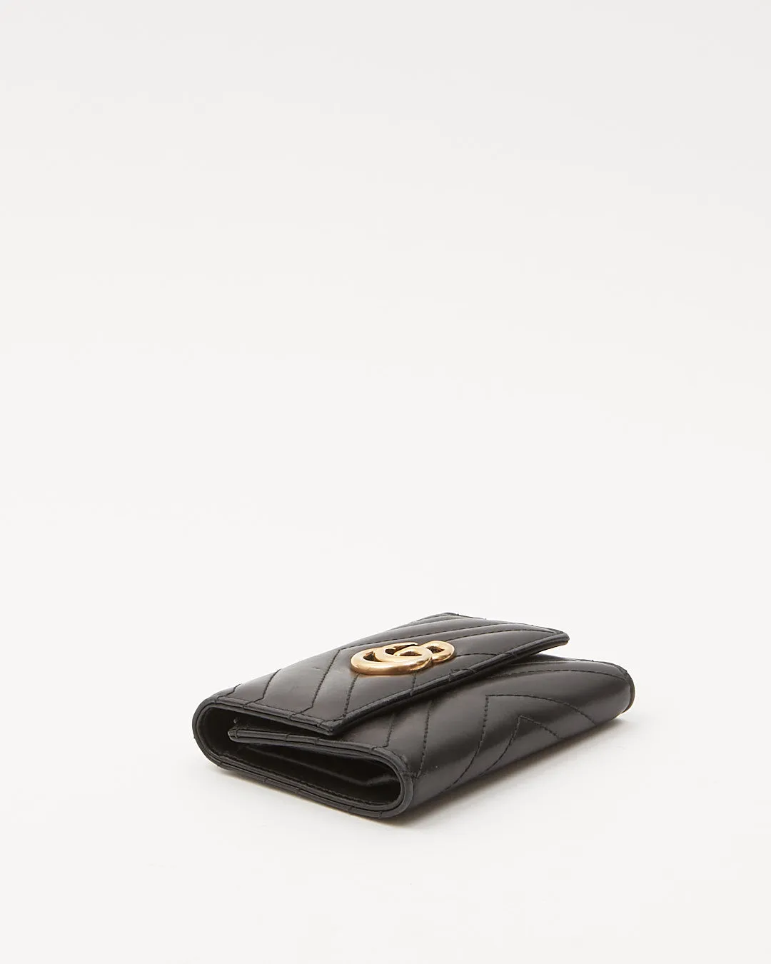 Gucci Black Chevron Matelasse GG Marmont Wallet