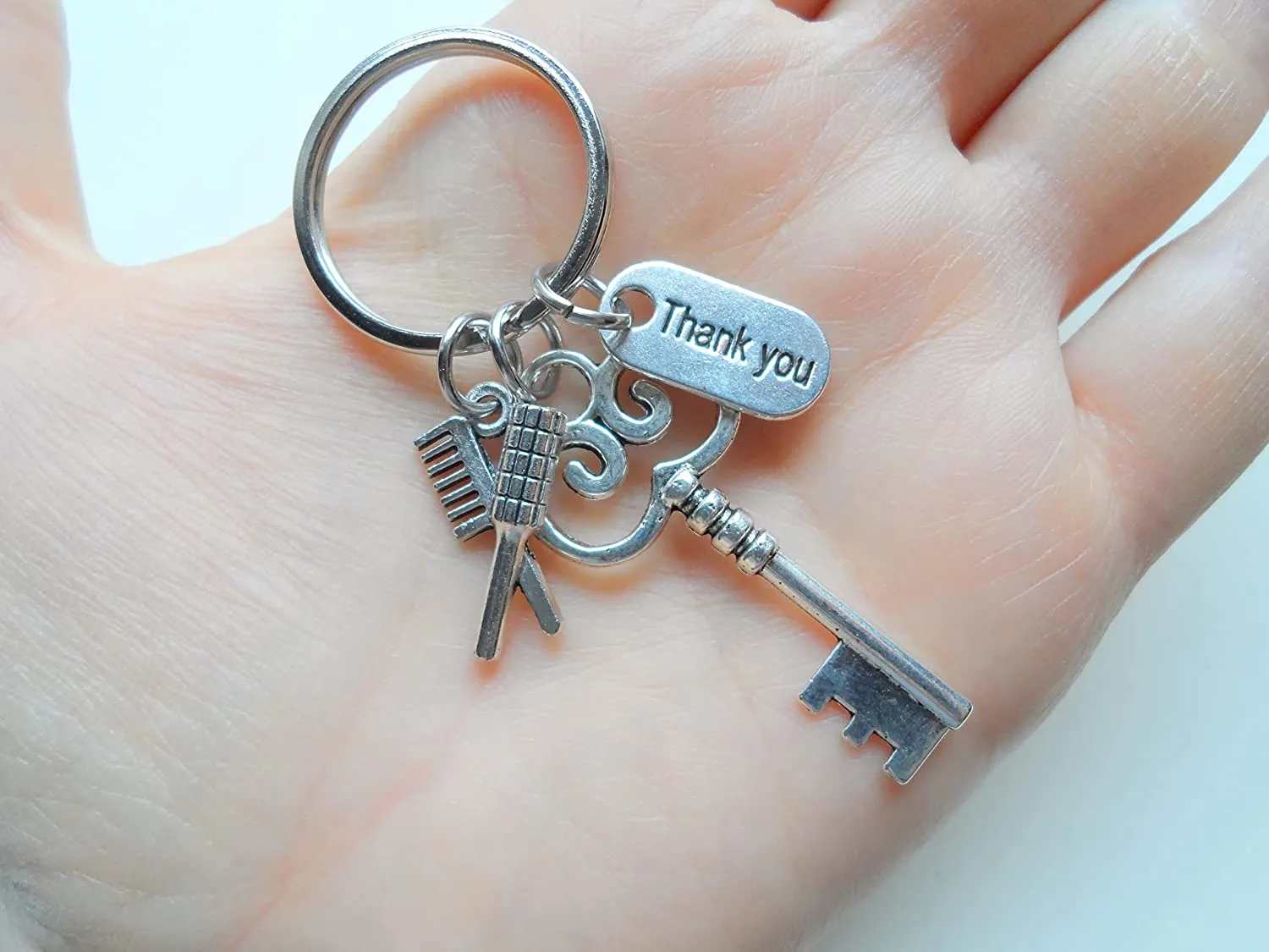 Hair Stylist Staff Appreciation Keychain, Key Charm, Brush & Comb Charm, and Thank You Charm Keychain
