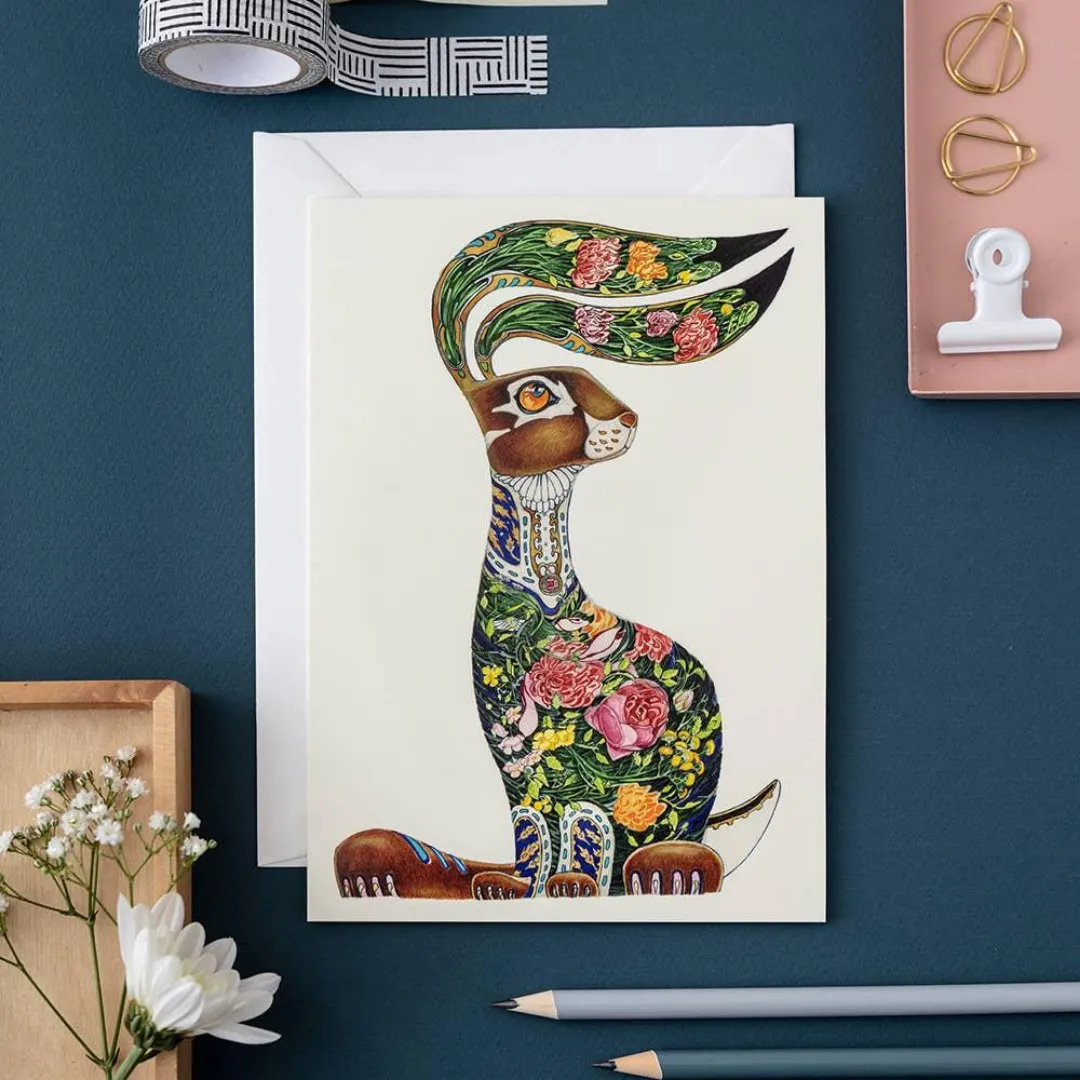 Hare with Flowers Note Card