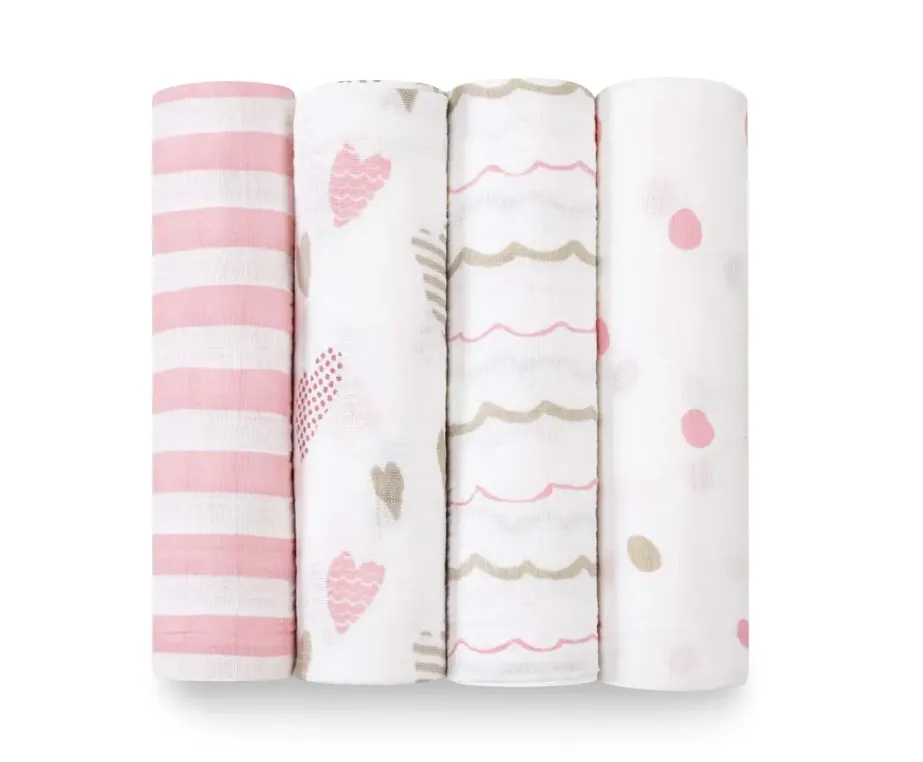 Heart Breaker Muslin Swaddles 4-Pack