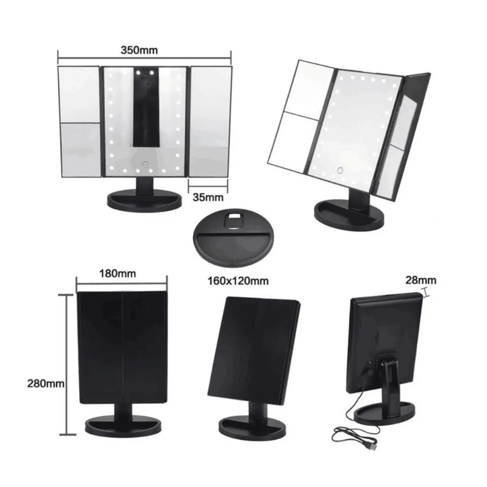 Homlly Makeup TRIFOLD Mirror LED Lights 1X 2X 3X Magnification
