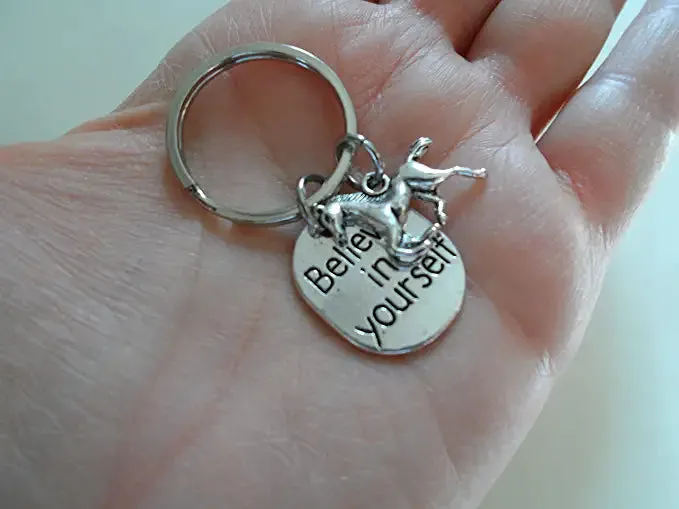 Horse Charm and Believe in Yourself Charm Keychain, Horse Rider or Coach Keychain