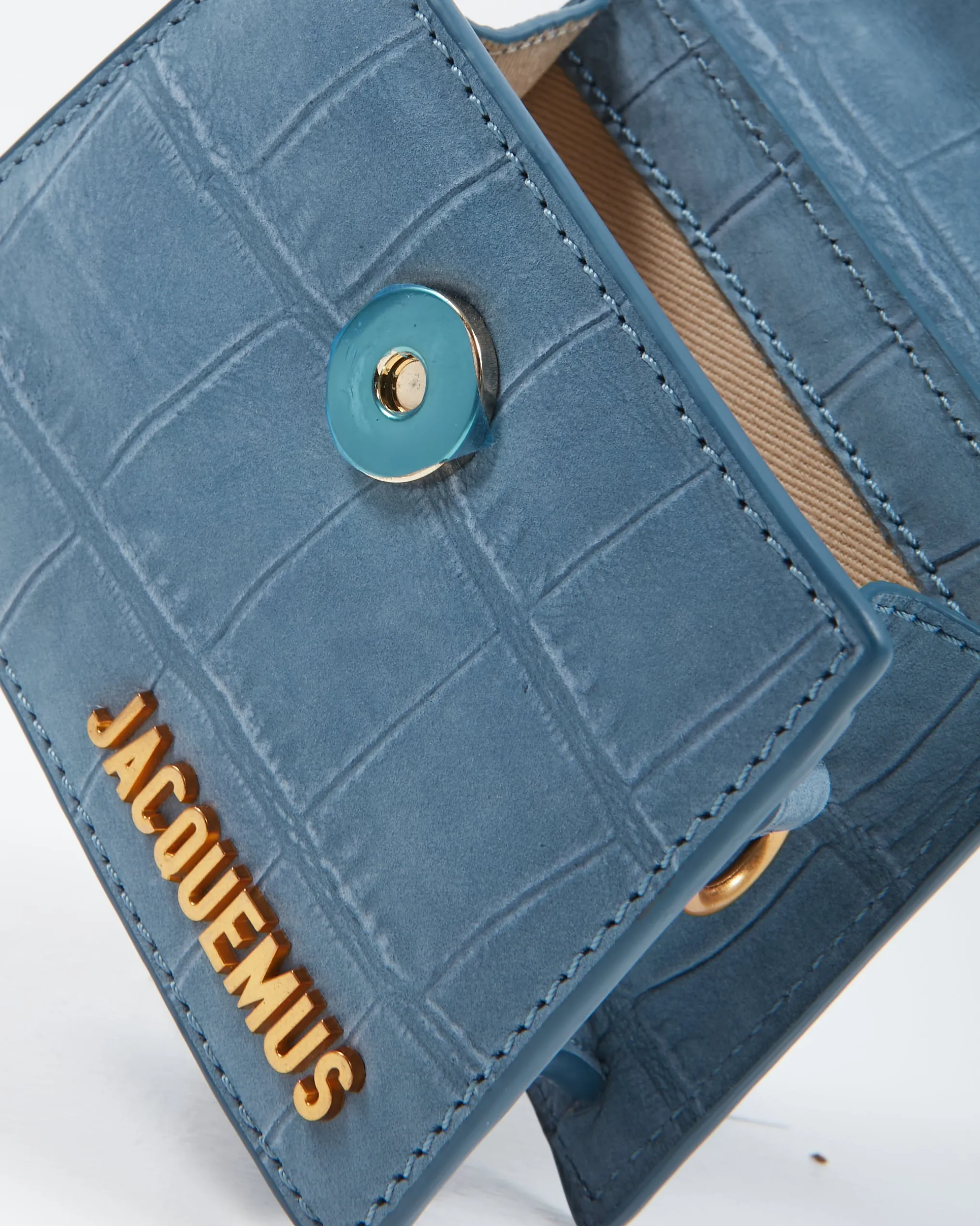 Jacquemus Blue Suede Croc Embossed Le Chiquito Mini Bag