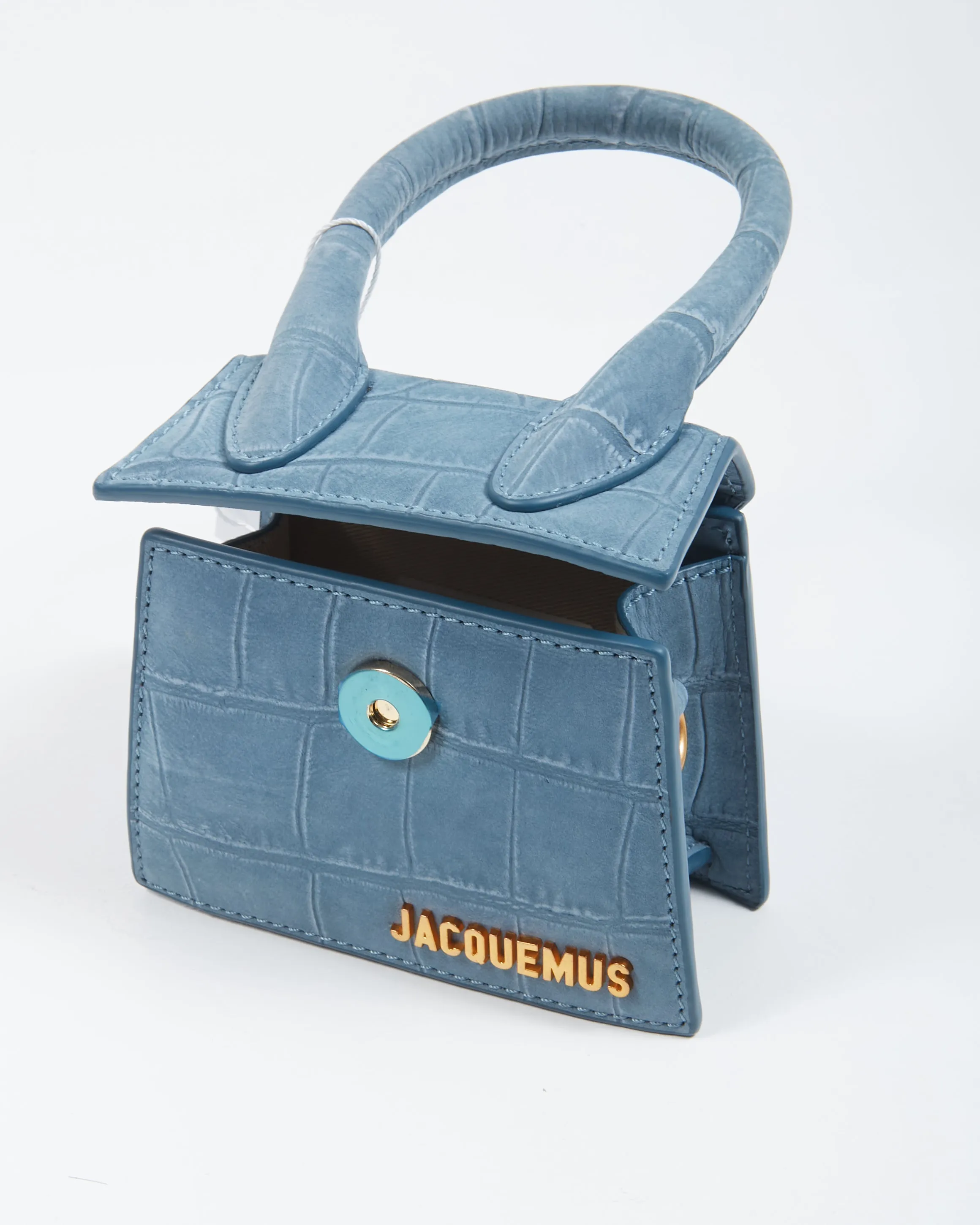 Jacquemus Blue Suede Croc Embossed Le Chiquito Mini Bag