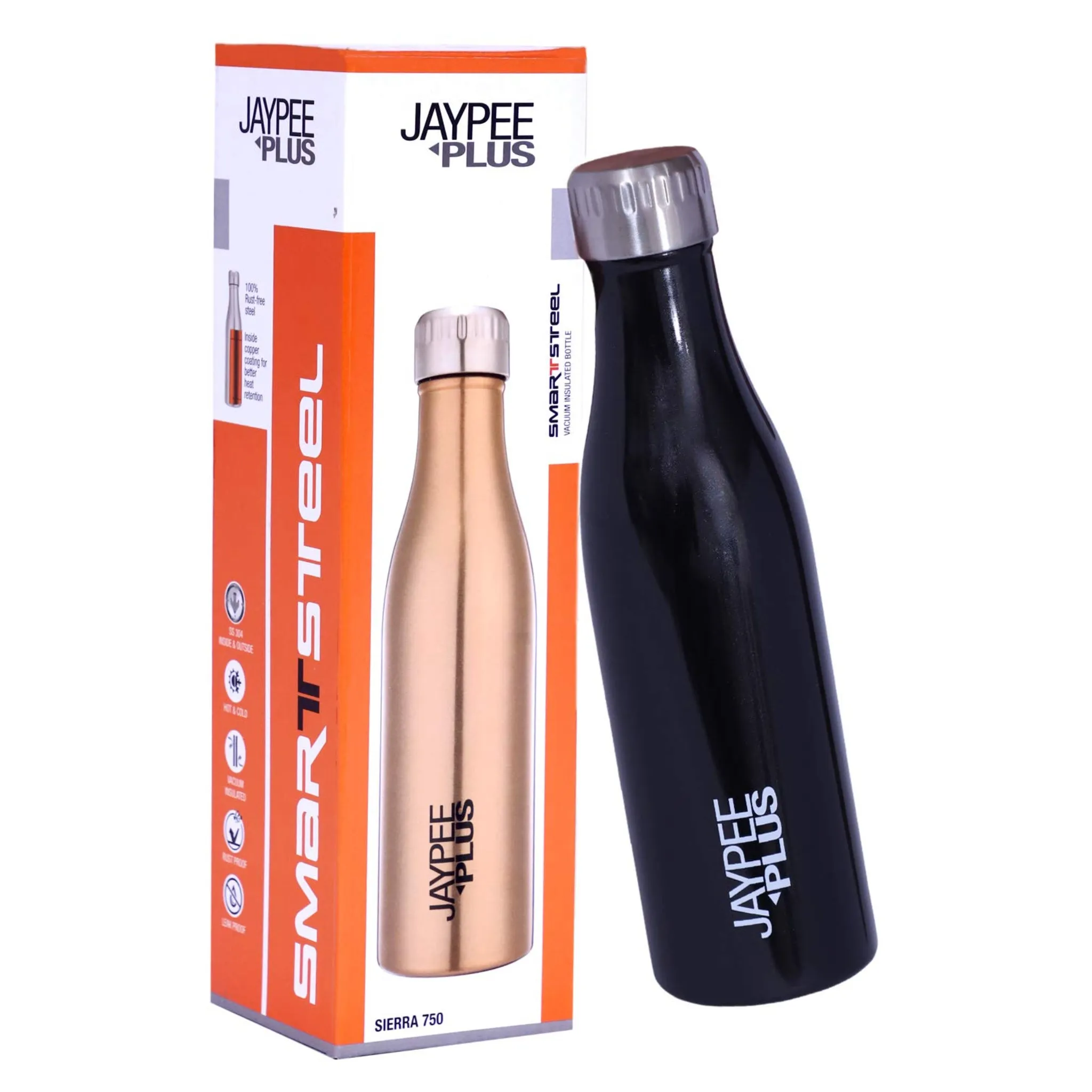 Jaypee Plus Sierra 750 Stainless Steel Water Bottle, 750 ml, Black