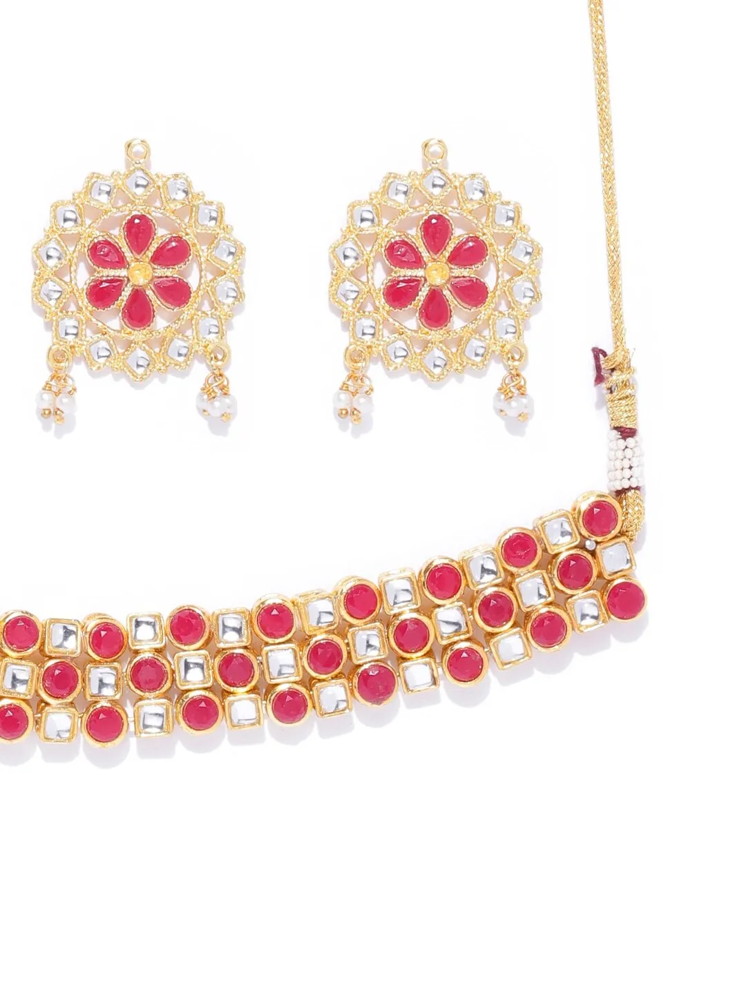 Karatcart Kundan Red Stone Choker Necklace Set