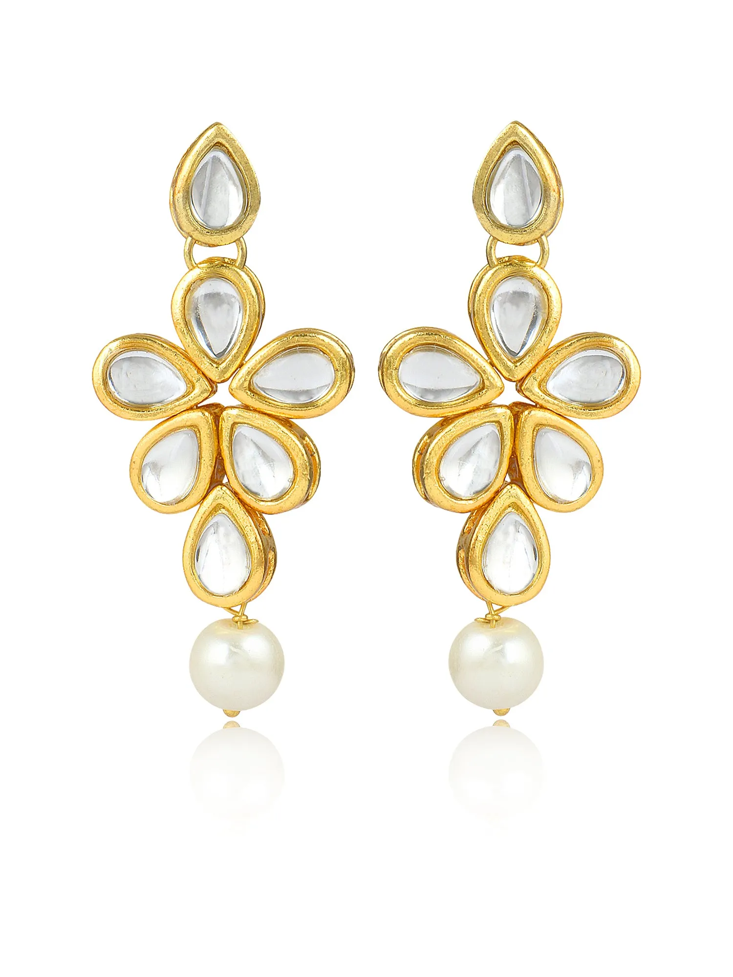 Kundan and Pearl Side Floral Long Necklace