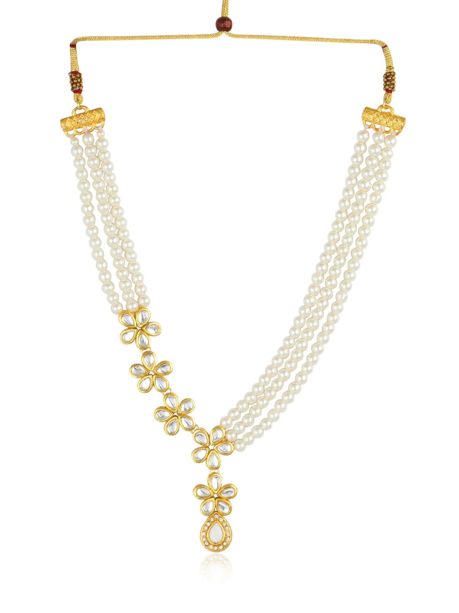 Kundan and Pearl Side Floral Long Necklace