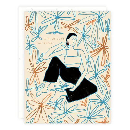 lady blue flowers card