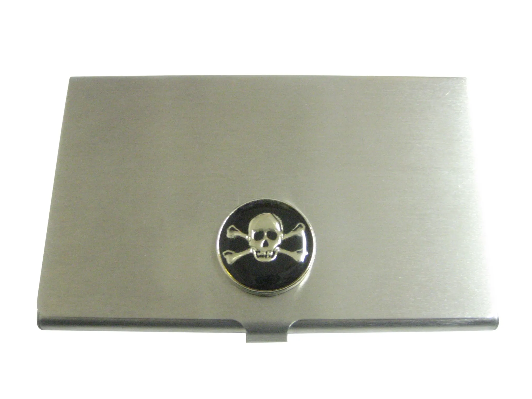 Large Round Black Skull Pendant Business Card Holder