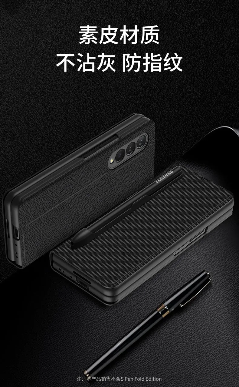 Leather Pen Holder Case For Samsung Galaxy Z Fold 3 5G Anti-knock All-included Protection Cover For Samsung Z Fold3 5G Case