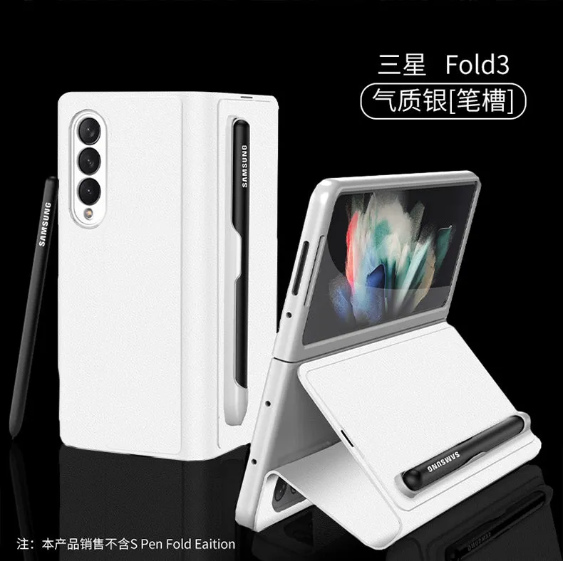 Leather Pen Holder Case For Samsung Galaxy Z Fold 3 5G Anti-knock All-included Protection Cover For Samsung Z Fold3 5G Case