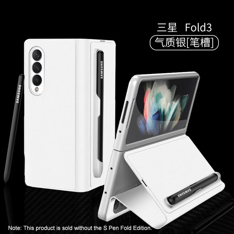 Leather Pen Holder Case For Samsung Galaxy Z Fold 3 5G Anti-knock All-included Protection Cover For Samsung Z Fold3 5G Case