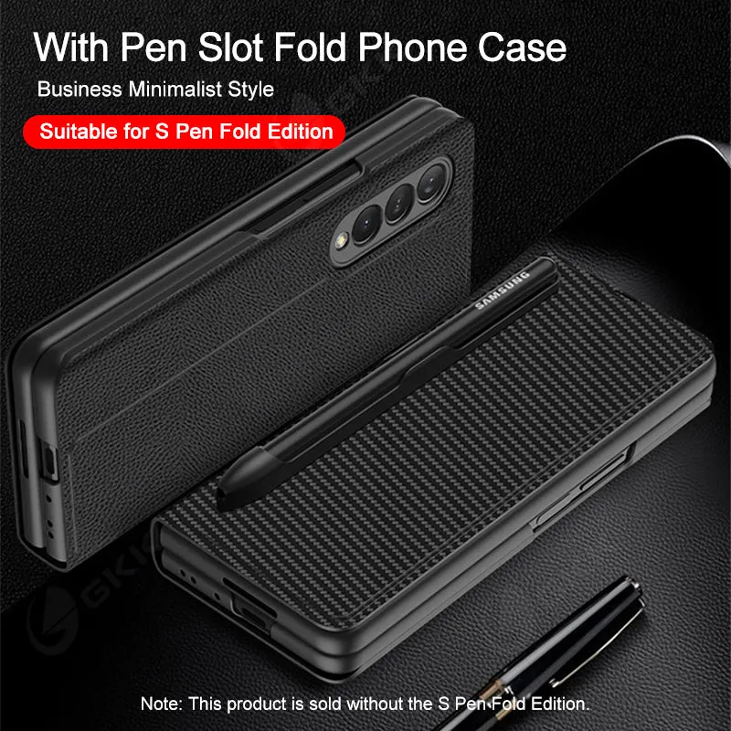 Leather Pen Holder Case For Samsung Galaxy Z Fold 3 5G Anti-knock All-included Protection Cover For Samsung Z Fold3 5G Case