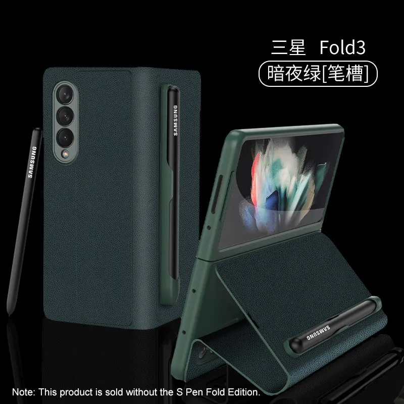 Leather Pen Holder Case For Samsung Galaxy Z Fold 3 5G Anti-knock All-included Protection Cover For Samsung Z Fold3 5G Case