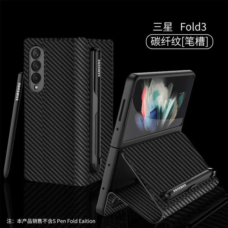 Leather Pen Holder Case For Samsung Galaxy Z Fold 3 5G Anti-knock All-included Protection Cover For Samsung Z Fold3 5G Case