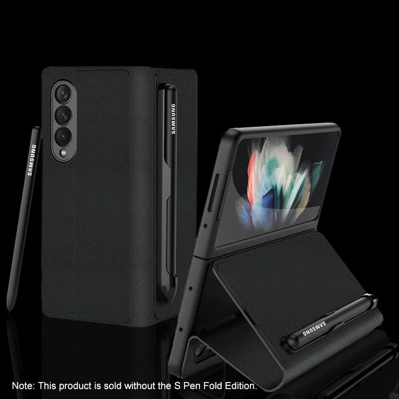 Leather Pen Holder Case For Samsung Galaxy Z Fold 3 5G Anti-knock All-included Protection Cover For Samsung Z Fold3 5G Case