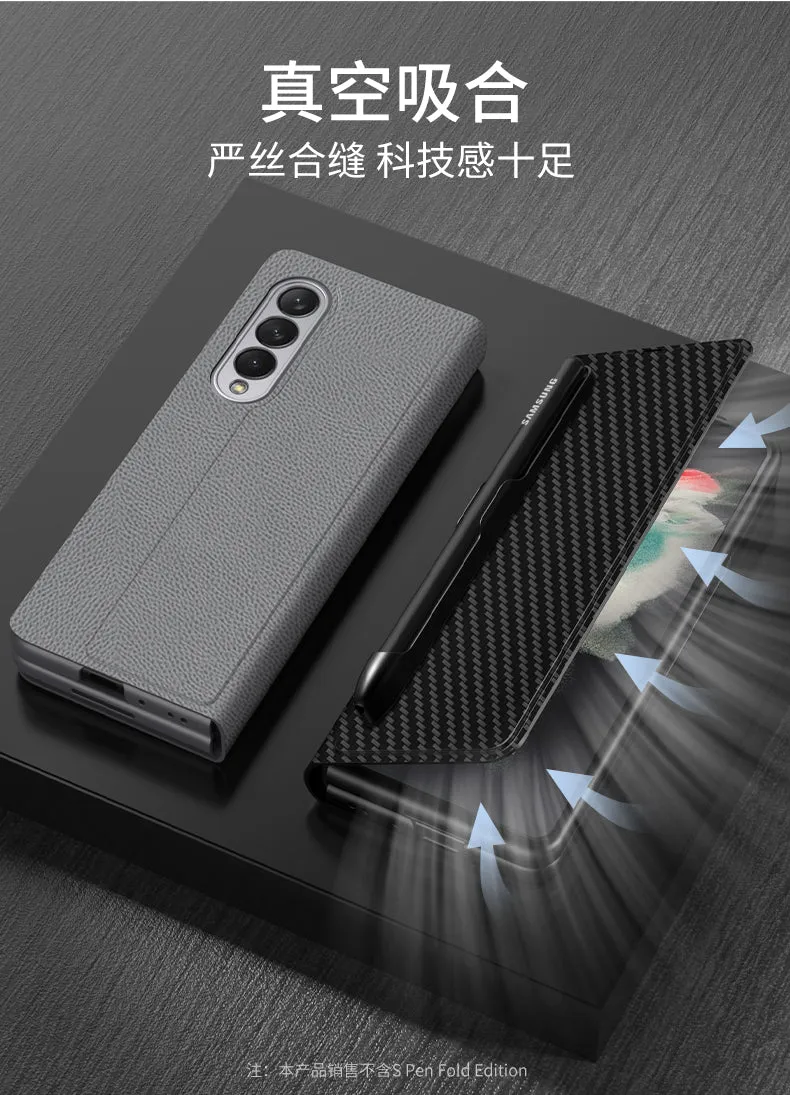 Leather Pen Holder Case For Samsung Galaxy Z Fold 3 5G Anti-knock All-included Protection Cover For Samsung Z Fold3 5G Case