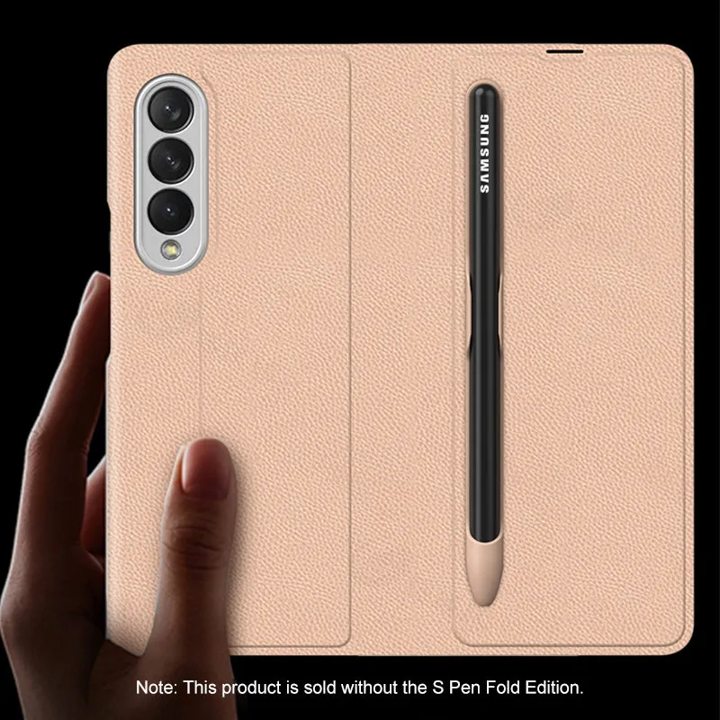 Leather Pen Holder Case For Samsung Galaxy Z Fold 3 5G Anti-knock All-included Protection Cover For Samsung Z Fold3 5G Case