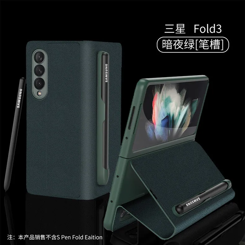 Leather Pen Holder Case For Samsung Galaxy Z Fold 3 5G Anti-knock All-included Protection Cover For Samsung Z Fold3 5G Case