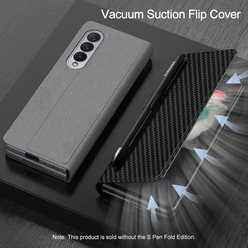 Leather Pen Holder Case For Samsung Galaxy Z Fold 3 5G Anti-knock All-included Protection Cover For Samsung Z Fold3 5G Case