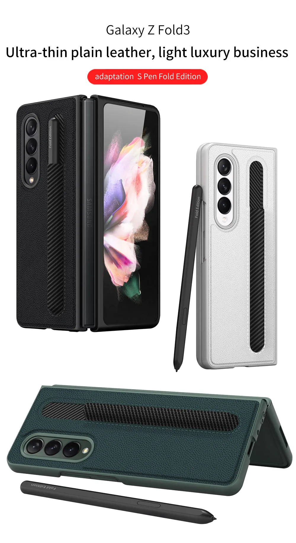 Leather Pen Slot Bag Case For Samsung Galaxy Z Fold 3 5G Ultra-thin Anti-knock Protection Cover For Samsung Z Fold3 5G Case