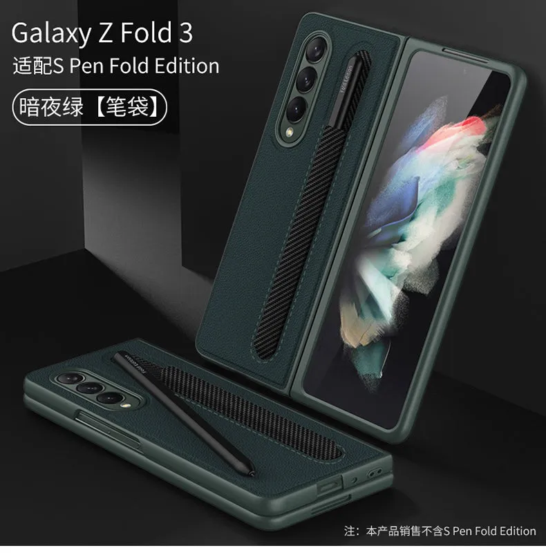 Leather Pen Slot Bag Case For Samsung Galaxy Z Fold 3 5G Ultra-thin Anti-knock Protection Cover For Samsung Z Fold3 5G Case