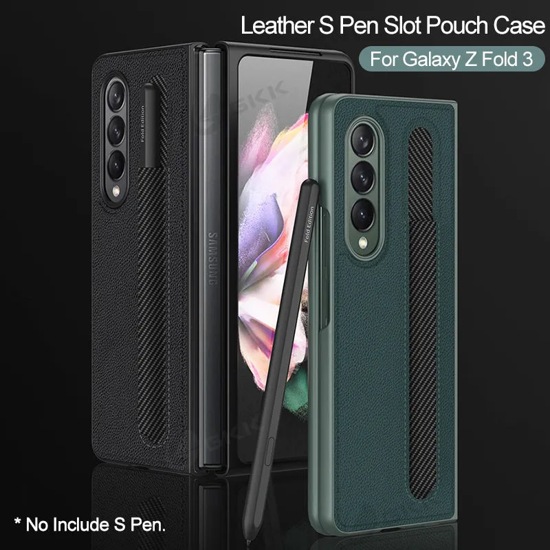 Leather Pen Slot Bag Case For Samsung Galaxy Z Fold 3 5G Ultra-thin Anti-knock Protection Cover For Samsung Z Fold3 5G Case