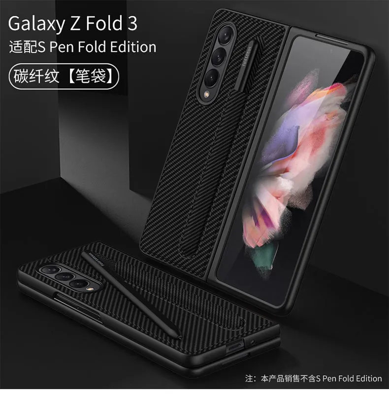 Leather Pen Slot Bag Case For Samsung Galaxy Z Fold 3 5G Ultra-thin Anti-knock Protection Cover For Samsung Z Fold3 5G Case