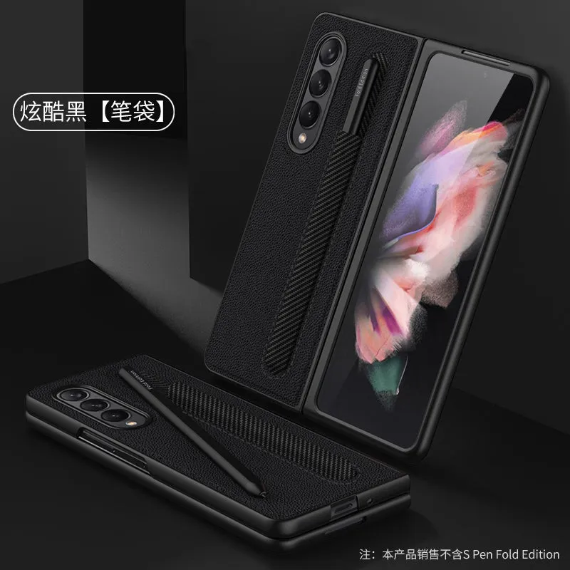 Leather Pen Slot Bag Case For Samsung Galaxy Z Fold 3 5G Ultra-thin Anti-knock Protection Cover For Samsung Z Fold3 5G Case