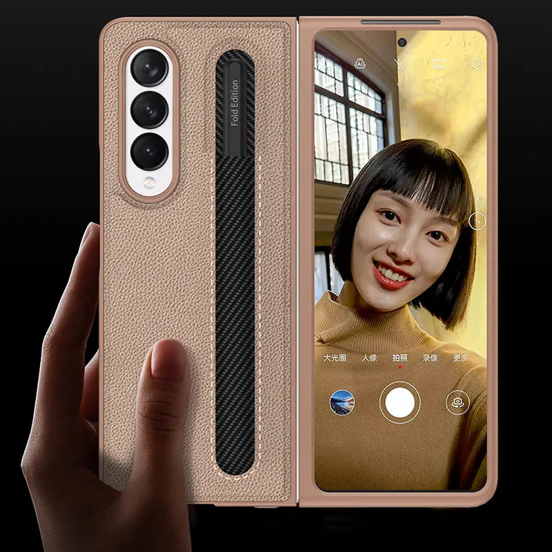 Leather Pen Slot Bag Case For Samsung Galaxy Z Fold 3 5G Ultra-thin Anti-knock Protection Cover For Samsung Z Fold3 5G Case
