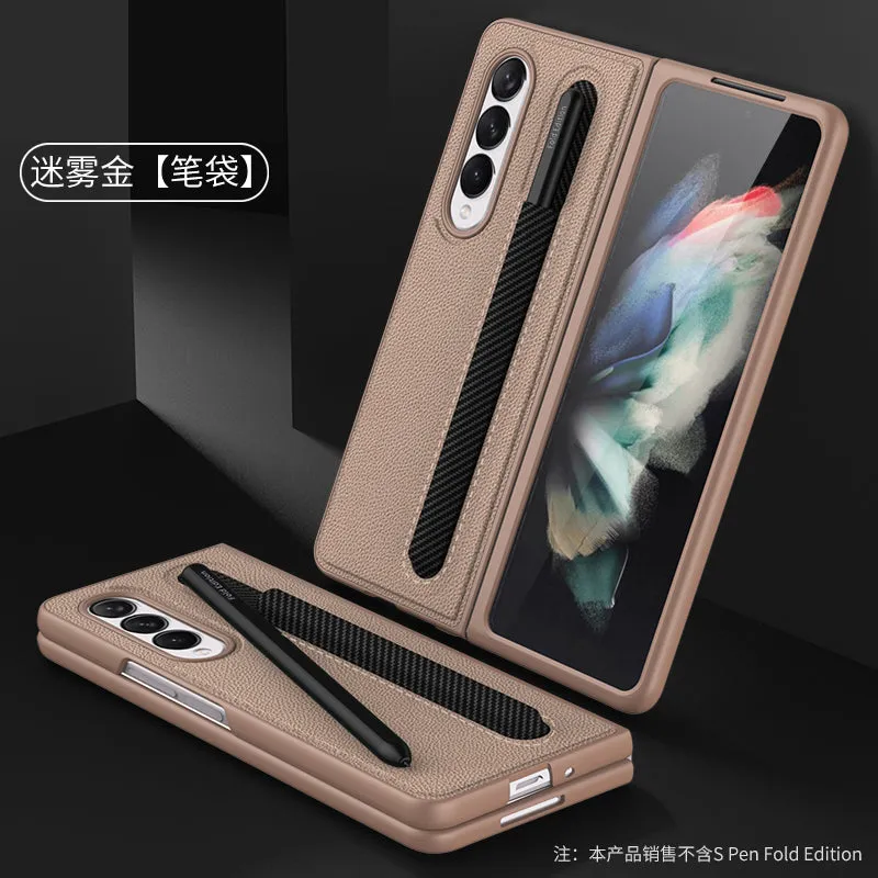 Leather Pen Slot Bag Case For Samsung Galaxy Z Fold 3 5G Ultra-thin Anti-knock Protection Cover For Samsung Z Fold3 5G Case
