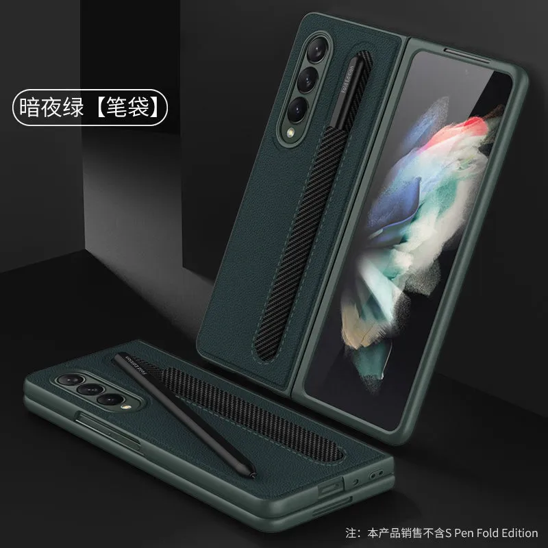 Leather Pen Slot Bag Case For Samsung Galaxy Z Fold 3 5G Ultra-thin Anti-knock Protection Cover For Samsung Z Fold3 5G Case