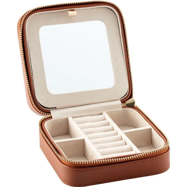 Leatherette Jewelry Case with Mirror - Black, Brown, Pink, or Cream