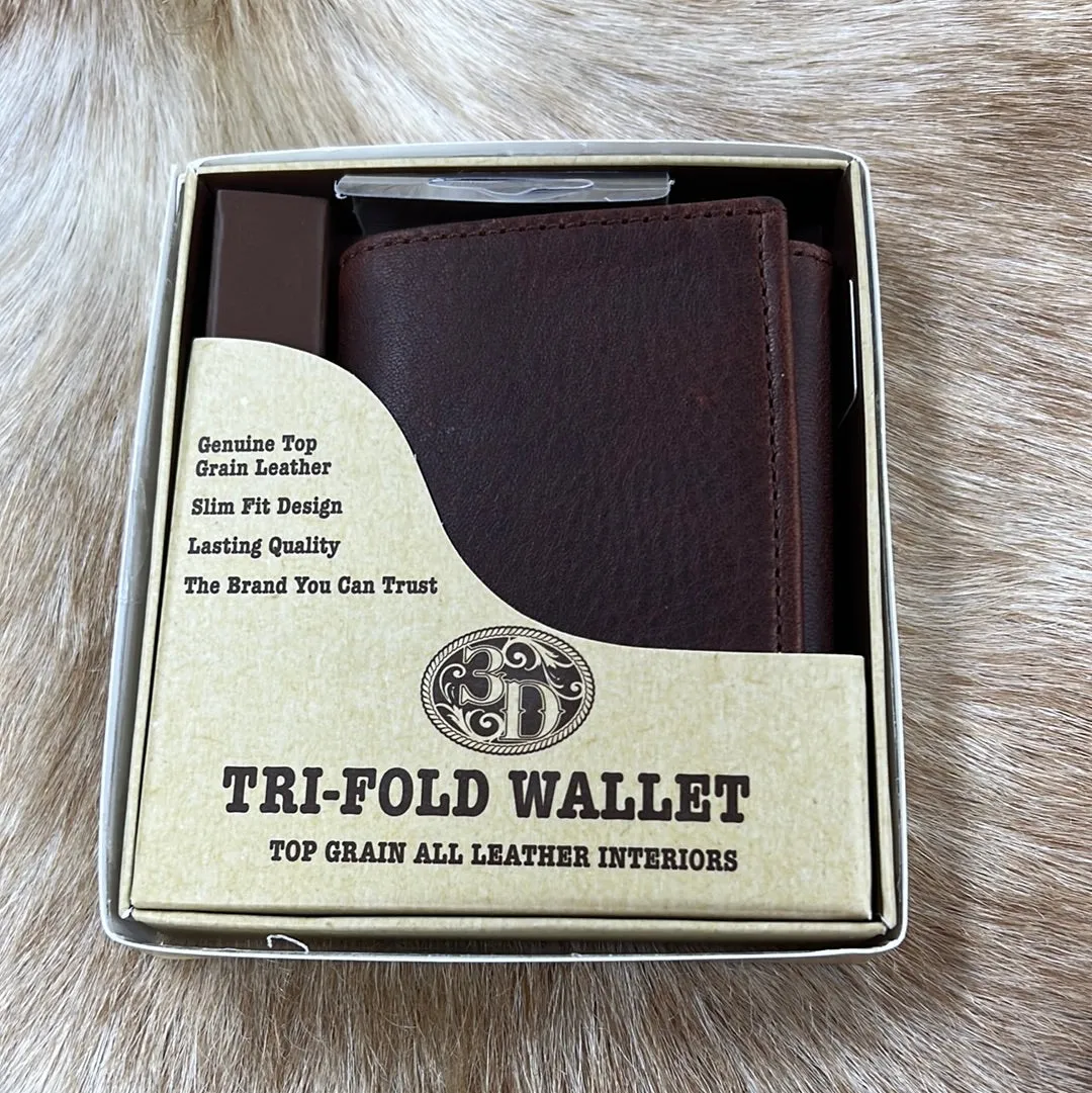Light Brown Leather Tri Fold Wallet
