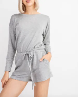 Long Sleeve Drop Shoulder 2 Pocket Drawstring Back Key Hole Romper